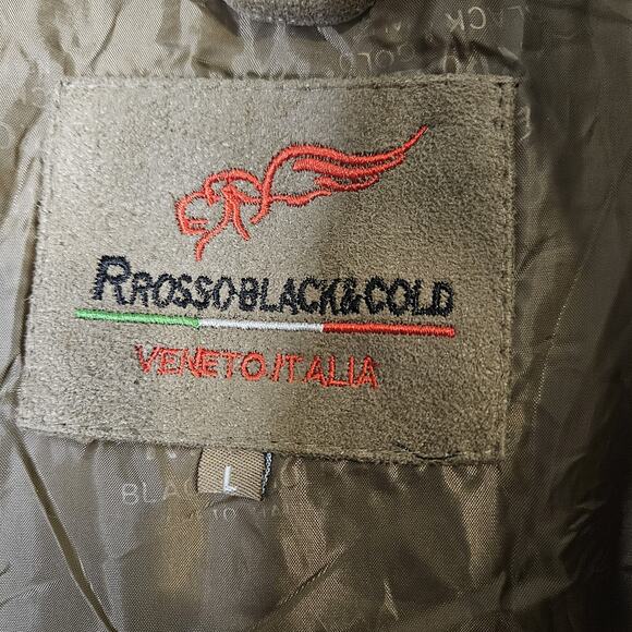 R Rosso Black & Gold Leather Suede Veneto Brown Tan Men's L Jacket Made in Italy - Picture 12 of 16